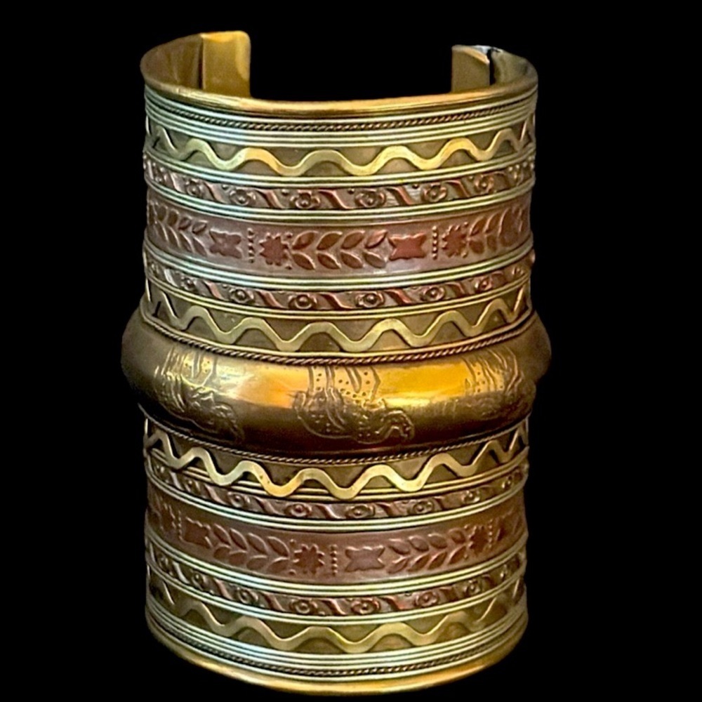 Tribal Bobo Elephant Brass Statem Cuff Bracelet
